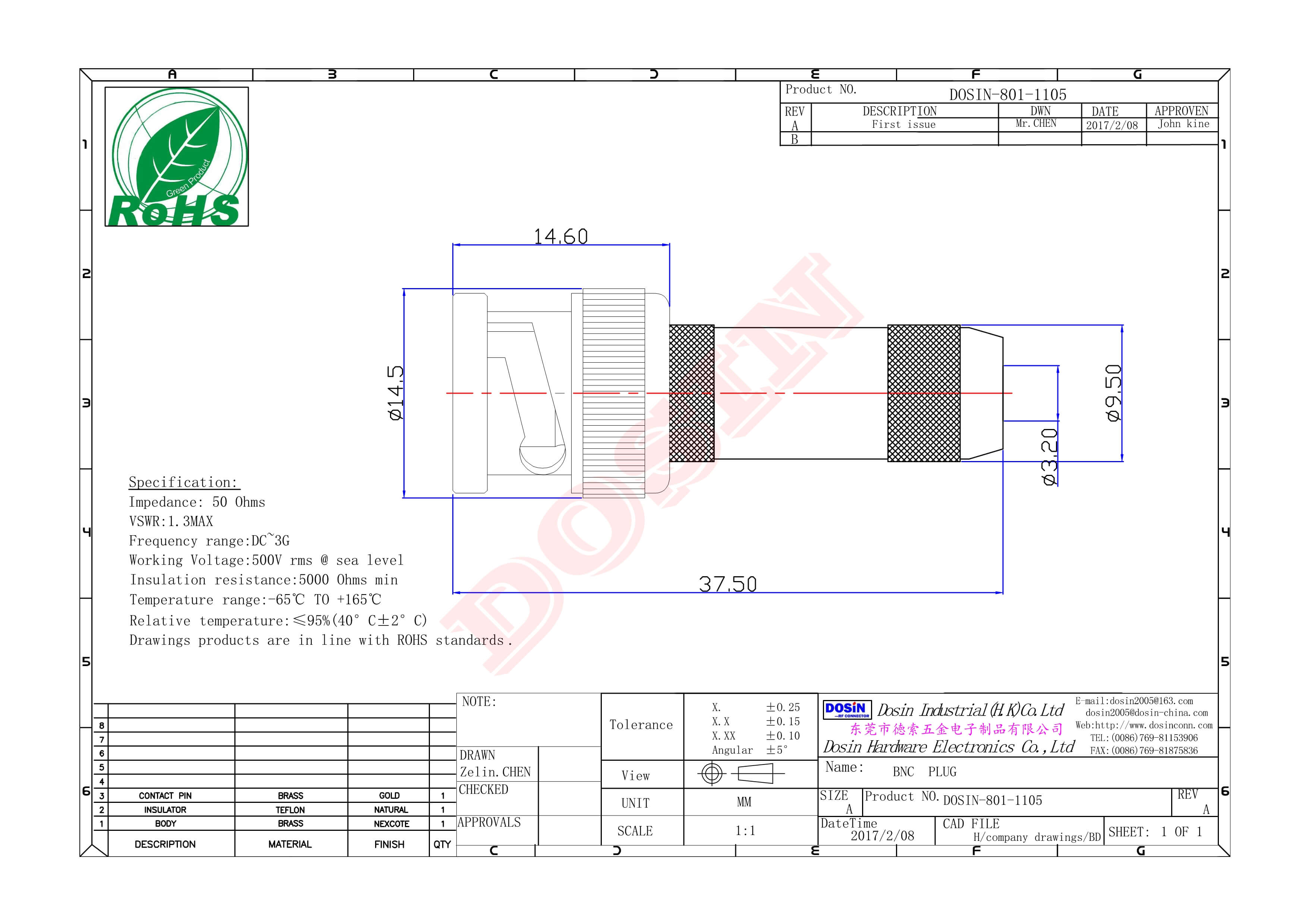 BNC母头插座RF射频连接器PCB板端插板