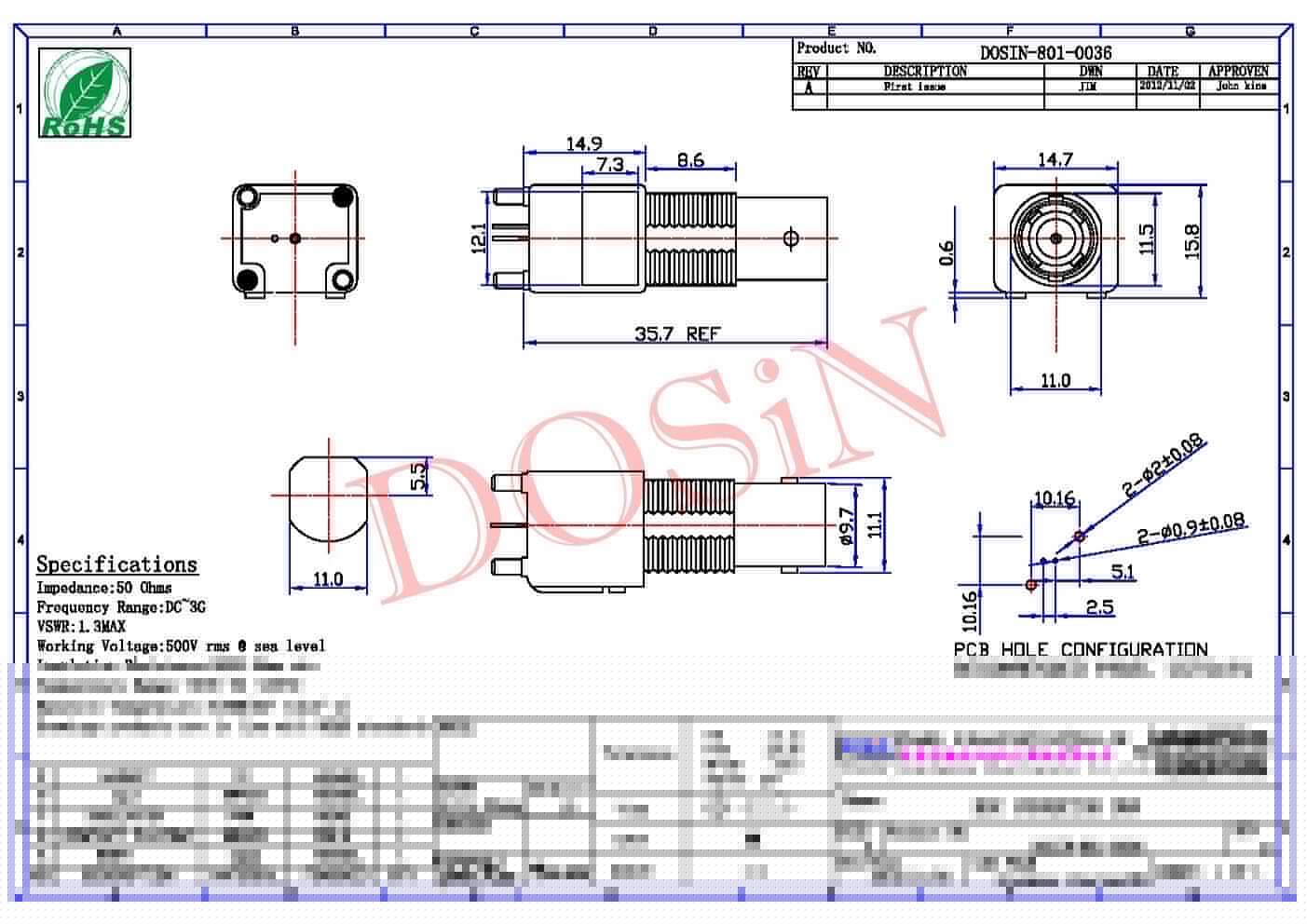 bnc母头弯角插孔双头接pcb板连接器